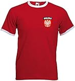 Polen Polnisch Polska Wappen Fußball Nationalmannschaft Retro T-Shirt Trikot - Alle Größen - Rot / Weiß, L