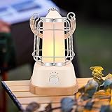 ZWOOS LED Campinglampe【400 lm, IP44, bis zu 80h Leuchtdauer】stufenlos dimmbar,Farbtemperatur einstellbar,Drei Lichtfarben,wiederaufladbare USB Akku Outdoor Lampe mit Hanfseil und Bambussockel(White)