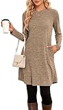 NARRAME Pullover-Kleider für Damen, Winter, langärmelig, Kausale Knöpfe, seitliches Pulloverkleid mit Taschen, XX-Large, Kaffee