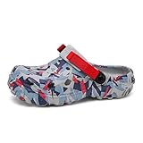 ihinzry Garten-Clogs für Herren, Strandsandalen für Herren, Strandsandalen mit verstellbarem Riemen, Grau und Rot, 47 EU
