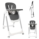 TWOLIIN Klappbarer Hochstuhl, Baby Essstuhl mit Doppeltablett und Liegefunktion, Höhenverstellbarer Kinderstuhl für Mahlzeiten und Reisen, G