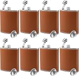 Whiskey-Flachmann aus Leder, 237 ml, mit Trichter und Weingläsern, für Männer und Frauen, Cocktail, Likör, Vatertagsgeschenke, Camping, Hochzeitsfeier, Braun, 8 S