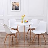 DORAFAIR Set aus Runder Esstisch und 4 Skandinavischen Stühlen, für Küche Esszimmer Büro, Weißer Stuhl