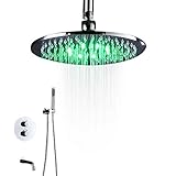 ONORNER WEI-Luong Badezimmer Regen Dusche Badezimmer LED-Smart-Lichter mit doppeltem Griff Thermostat-Hahn-Dusche-Satz, 10' (Farbe: Silber, Größe: 10') Duschsystem