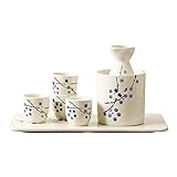 JJDSN Sake-Set, 7-teiliges Sake-Set Japanisches Sake-Becher-Set Traditionelles handbemaltes Design Porzellan Keramik Keramikbecher Handwerk Weingläser,weiß+Blaue Pflaume (Farbe : Weiß+Blaue Pflaum