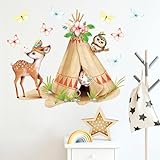 Wandtattoo Kinderzimmer Tipi Indianer Reh Zelt Eule Schmetterlinge Dekoration Babyzimmer, 55 cm x 74 cm Bogen
