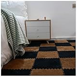 YMXBHN Weiche Flauschige Spielmatte 120 Stück Quadratische Ineinandergreifende Schaumstoffmatten Plüschpuzzle Bodenfliesen Spielbereichsteppich Bodenschutz Für Zuhause,30x30cm(Color:Kaffee + Schwarz)