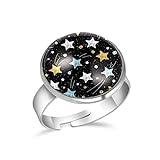 Ringe für Frauen Mädchen Sterne Punkte Vintage Muster Edelstahlring für Männer Verstellbare Kristallglasringe