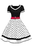 AXOE Damen Petticoat Kleid 50er Jahre Rockabilly Cocktailkleid Polka Dots Schwarz mit Weiß, Gr.46, 3XL