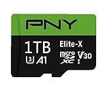PNY 1TB Premier-X Class 10 U3 V30 microSDXC Flash-Speicherkarte, Micro-SD-Karte 1TB plus gratis Kartenadapter und Kartenleser.