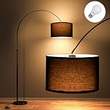 Modlicht Bogenlampe Wohnzimmer Stehlampe JASMIN I Inklusive LED E27 I Schwarzer Stoffschirm 33 cm I Fußschalter I Bogenleuchte Vintage geeignet für Schlafzimmer, H