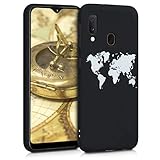 kwmobile Hülle kompatibel mit Samsung Galaxy A20e - Handyhülle Silikon Case - Travel Umriss Weiß Schwarz