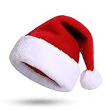KONVINIT Weihnachtsmütze Nikolausmütze Plüsch Rand Weihnachtsfeier Rot Santa Mütze Nikolaus Dicker Fellrand aus Plüsch kuschelweich & angenehm Für Erwachsene by