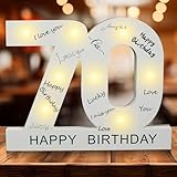Geschenke zum 70. Geburtstag für Männer und Frauen, große 70 Signaturnummern, 70 Geburtstagsdekorationen, beleuchtete Zahlen, weiße Holz-LED-beleuchtete Zahl 70, 70. Geburtstag, Geschenke für M