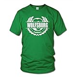 shirtloge - Wolfsburg - Fussball Lorbeerkranz - Fan T-Shirt - Grün - Größe XL