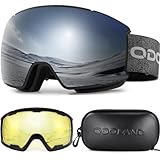 Odoland Skibrille Snowboardbrille für Damen und Herren mit 2 Magnetische Wechselglas und Hülle Anti-Fog UV-Schutz Helmkompatible für Jungen und Mädchen zum Snowboard Skifahren Dunkel Silb