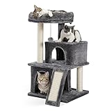 Amazon Brand – Eono Katzenbaum Kratzbaum Kratzbäume Katzenmöbel mit Sisal-Seil Plüsch Liege höhlen Spielhaus Spielzeug für Katzen Grau
