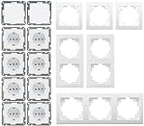 ChiliTec Steckdose Schalter Unterputz DELPHI PRO Set - 8 x Steckdose, 2 x Schalter mit Rahmen I Installation per Steckklemme Weiß