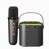 Aveek Mini-Karaoke-Maschine für Kinder,Tragbarer Bluetooth-Lautsprecher mit drahtlosem Mikrofon für Kinder,Geschenke für Mädchen und Jungen - 1 Packung Schwarz