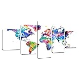 RFCKMIRZ 5 Teiliges Kunstdrucke M (50X25Cm) Bild Für Schlafzimmer Weltkarte Wandbilder Wohnzimmer Modern Poster G