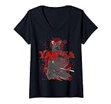 Damen Yakuza Retro Samurai Vintage Japan T-Shirt mit V-Ausschnitt