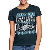 Spreadshirt Game of Thrones Winter is Coming Weihnachtspulli Frauen T-Shirt, XL, Navy