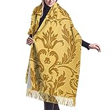 Reebos Damast-Schal mit floralem Muster in Antik-Gold, für Damen, weicher Kaschmir, stilvolle warme Decke, Winterschal