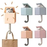 4 PCS Wandhaken Selbstklebend, Hochwertiger Abs-Kunststoff, Wandhaken Kinder,Vielseitige Haken, Abzieh- Und Klebe-Technologie, Breite Anwendung,Cat Key Hooks For Home, Kitchen, Hats, Keys, Stick Hook
