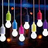 Odoukey Ziehen Sie Kabelleuchten, 8pcs LED hängende helle Glühbirnen, mehrfarbige Hängelampe am Seil, tragbare batteriebetriebene LED-Nachtlampe für Hochzeit/Festival/Outdoor/Camping/Gartenparty