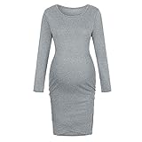 Lange solide Mutterschaft Ärmel Farbe lässige Schwangerschaft Kleid Womens Mutterschaft Kleid (Gray, XL)