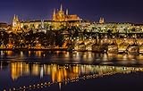 LHJOYSP Puzzle 1000 Teile Junge Stadt Prag Tschechien Nacht Stadt Karlsbrücke Moldau 75x50cm
