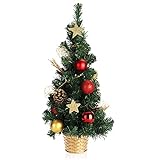 com-four® Künstlicher Weihnachtsbaum mit Christbaumkugeln - Geschmückter Tannenbaum für die Weihnachtsdekoration - Christbaum für die Deko zu Weihnachten (01 Stück - 60cm - rot/goldfarben)