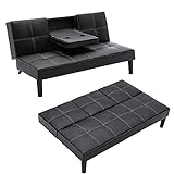 Mingone 3-Sitzer Sofa, Schlafsofa mit Ausklappbar, Sofa mit Schlaffunktion ür Wohnungen, Metallbeine, einfacher Aufbau, Schwarz