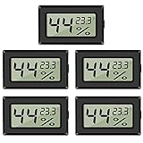 5-Pack LCD Digital Hygrometer Thermometer, Mini Digital Temperaturmesser Feuchtigkeitsmesser für Gewächshaus/Autos/Zuhause/Büro (Schwarz)