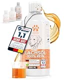 Pfotengenuss Lachsöl für Hunde 1L - natürliche Omega 3, 6 & 9 Quelle - frisch abgefüllt in Deutschland - natürliches, hochdosiertes Lachs-Öl - Barf-Ö