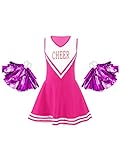 FEESHOW Mädchen Cheerleading Uniform Karneval Cheer Leader Kostüm Kleid mit Pompoms High School Musical Tanz Sport Aerobic Outfit B_Rose 146-152/11-12 Jahre