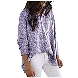 MXIM Damen Langarm Einfarbig Bluse V-Ausschnitt Shirtfall Pullover Knöpfe Sweatshirt Loose Fit Tops S-5XL, violett, M