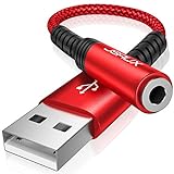 JSAUX USB A auf 3.5mm Klinke Aux Adapter, USB auf Aux Audio Headset Adapter TRRS Stereo USB Externe Soundkarte für PS4, Headset (CTIA/OMTP Standard), Mikrofon, Laptop, PC Rot