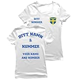 lepni.me Damen T-Shirt Schweden Fußball Trikot Ihrem Namen und Nummer Schwedische Flagge Abzeichen Personalisierte Custom Top WM 2022 Fans (S Weiß Mehrfarben)