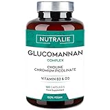Glucomannan Konjak | Appetitzügler mit Cholin-Bitartrat, Chrom-Picolinat und Vitaminen B3 und D3 | 120 Kapseln | NUTRALIE