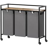 Lifewit Rollbarer Wäschekorb, 120L 3 ausziehbare Wäschekörbe für Wäsche mit oberem Regal & 3 abnehmbaren Taschen & Griffen, Wäschesortierer für Waschküche Schlafzimmer Badezimmer & Schlafsaal, G