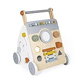 Janod - Sweet Cocoon Multi-Activity Cart - Wooden Push-In Walking Trolley - 9 Activities - Quiet Wheels, Water Based Paint - from 1 Year Old, J04410