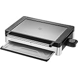 WMF Lono Tischgrill elektrisch mit Glasdeckel, beschichtete Grillplatte, herausnehmbare Auffangschale, spülmaschinenfest, Edelstahl matt, 2200 W