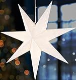 BRUBAKER Weihnachtsstern zum Aufhängen mit E14 Fassung - 60 cm Papierstern Set mit 3,5 m Kabel - 3D Adventsstern - Fenster Deko Leuchtstern Hängend - Weiß
