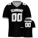 Yolovi Personalisiertes American Football Trikot Print/Embroidery mit Namen Nummer Blank Practice Jersey Shirts Hip Hop Party Trikot für Herren Damen Kinder Schwarz Grau