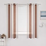 MIULEE Gardinen Gestreift Transparent mit Ösen, Voile Vorhänge Wohnzimmer 2er Set, Vorhang Schlafzimmer Transparent mit Braun Weiss Gestreift Muster, Kurz Vorhang Halbtransparent Streifen 140X145