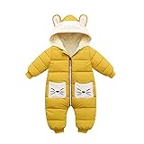 Minizone Strampler mit Kapuze für Baby Jungen Mädchen Winter Overall Baumwolle Jumpsuit Outfits Tasche Langarm Schneeanzug Geschenk 2-3 Jahre,Gelb