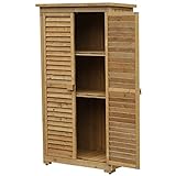 Outsunny Gartenschrank Holz Gerätehaus Geräteschuppen Geräteschrank Holzhütte Pultdach Bitumenpappe Lamellentüren Natur 87 x 46,5 x 160 cm