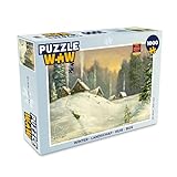 MuchoWow Puzzle 1000 Teile - Gemalte Winterlandschaft mit fünf Häusern Darin