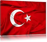 Turkey flag Türkei Flagge Format: 100x70 cm auf Leinwand, XXL riesige Bilder fertig gerahmt mit Keilrahmen, Kunstdruck auf Wandbild mit Rahmen, günstiger als Gemälde oder Ölbild, kein Poster oder Plakat
